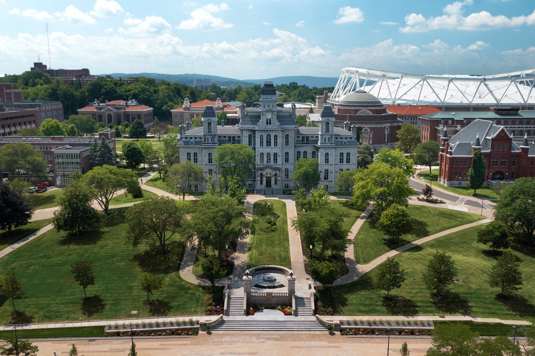 An aerial view of Syracuse University campus in the summer.